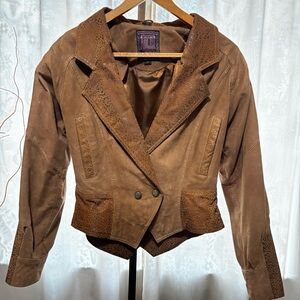 Authentic Adler Leather Jacket short waisted w/animal print & padded shoulders